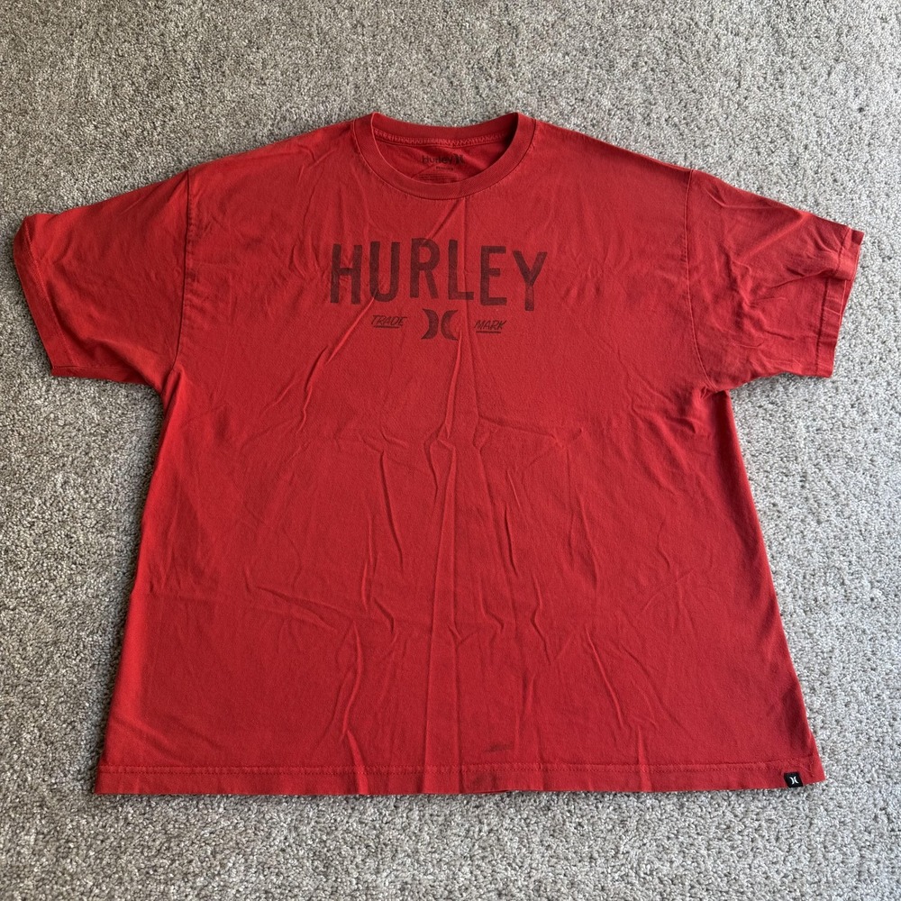 Hurley Shirt Mens XXL Red Logo Graphic Tagless Crew Neck T-Shirt Jersey Tee